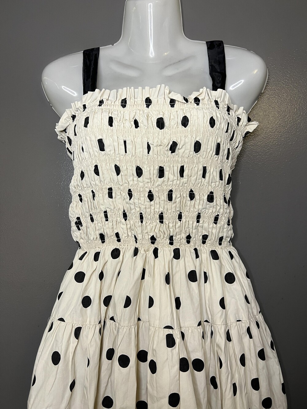 En Saison Dress Womens Medium White Polka Dot Smocked Tiered Maxi Sundress